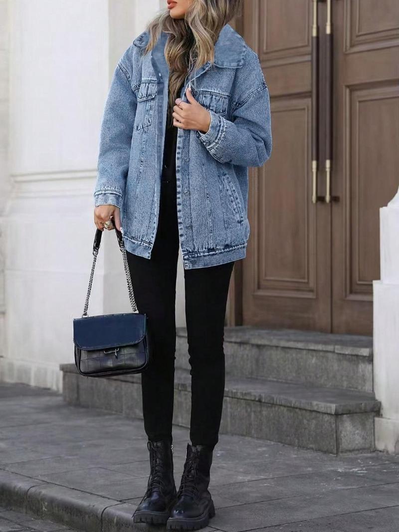 Women's Denim Jacket, Casual Street Fashion Long Sleeve Outerwear for Daily Wear, Ladies Clothes for All Seasons