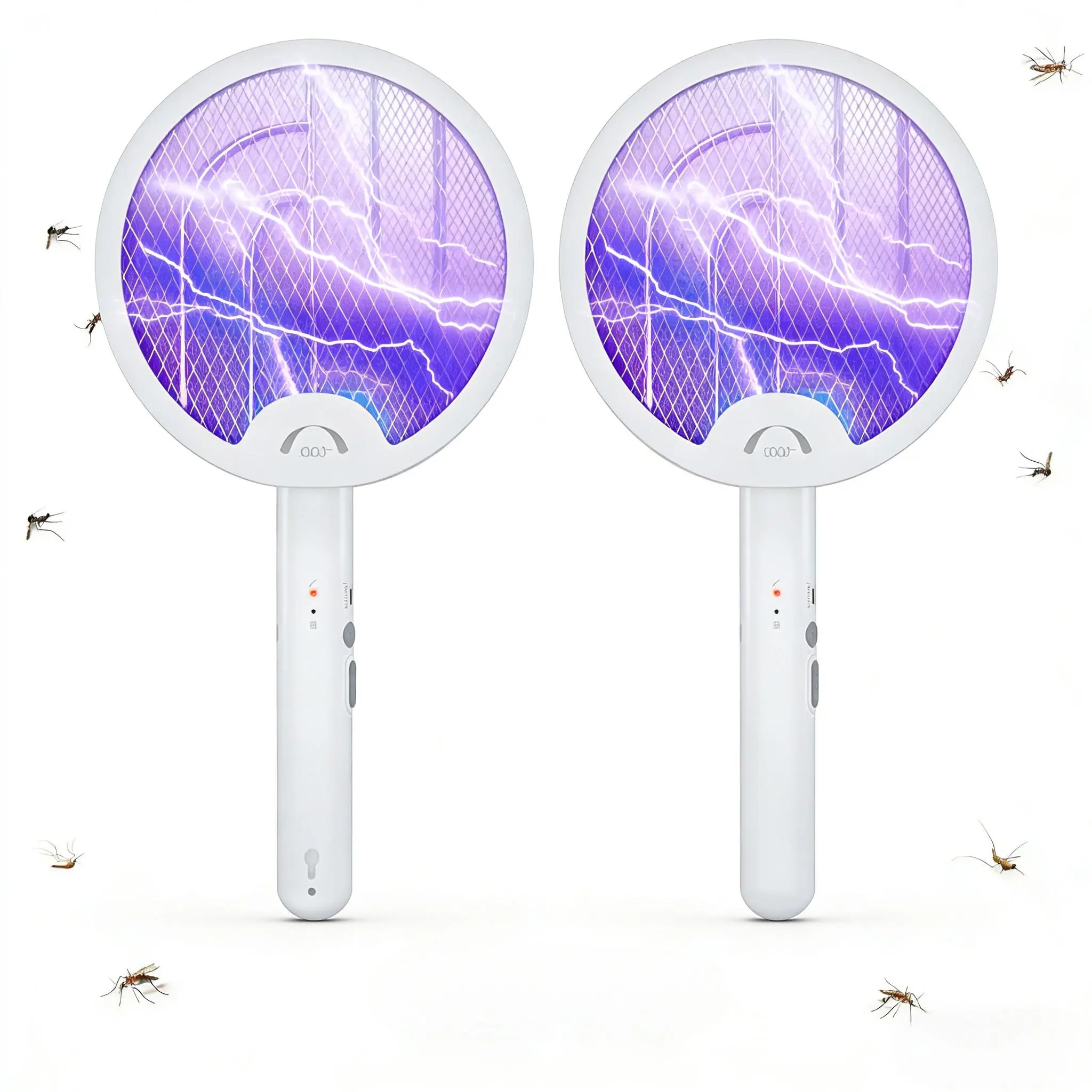 2PCS Electric Fly Swatter 3000V, 2-in-1 Foldable Bug Zapper Racket, Fly Zapper Mosquito Zapper Flies Killer with USB Rechargeable Battery, UV Light, Mosquito Killer Zapper Flies Killer Indoor Outdoor