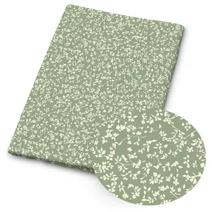 1pc Sage Green Floral Print Fabric - 59 X 19.68 Inches (150 X 50cm) Pre-cut Polyester Fabric with Ditsy White Flower & Leaf Pattern - Suitable for DIY Sewing, Scrapbooking, Tablecloths and Crafts