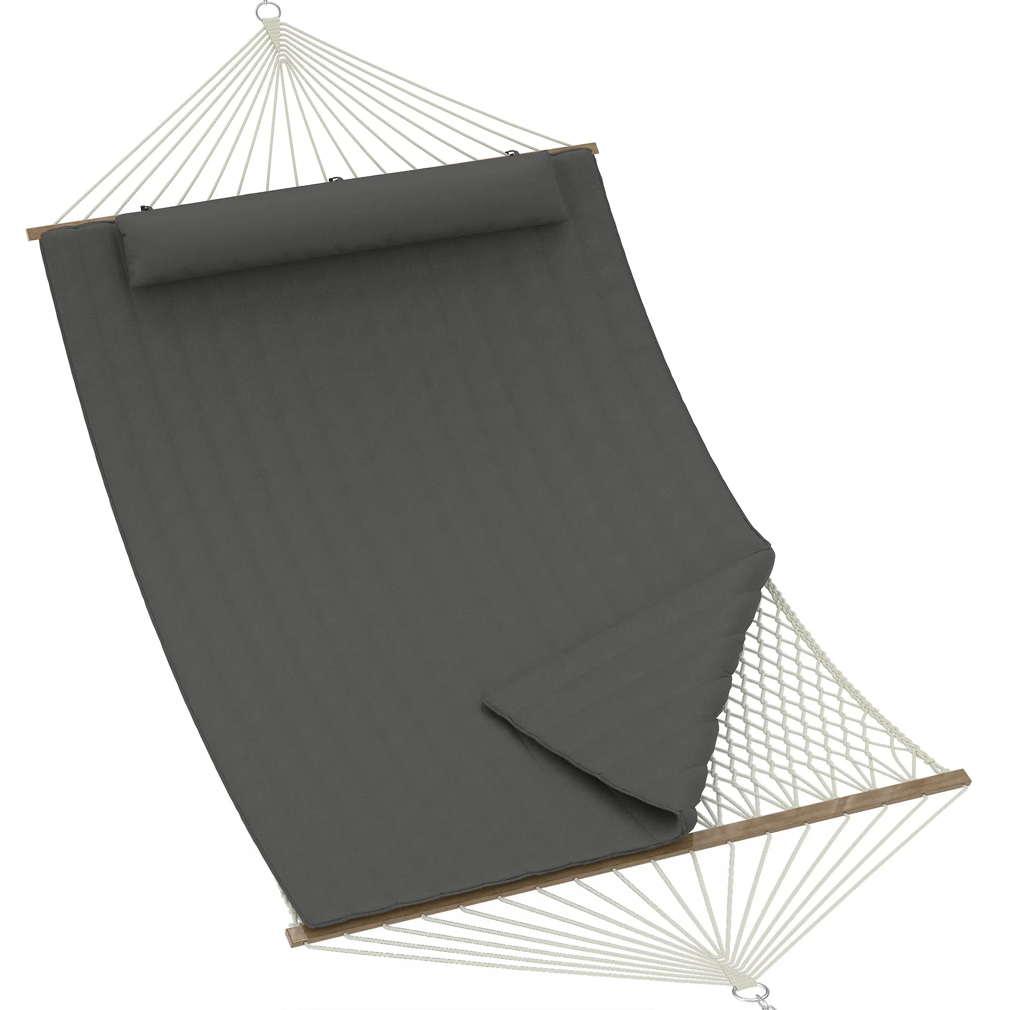 Premium Outdoor Hammock with Reinforced Spreader Bars, Thick Quilted Cushion and Detachable Pillow, Tool-Free Quick Assembly Design for Garden and Patio Relaxation