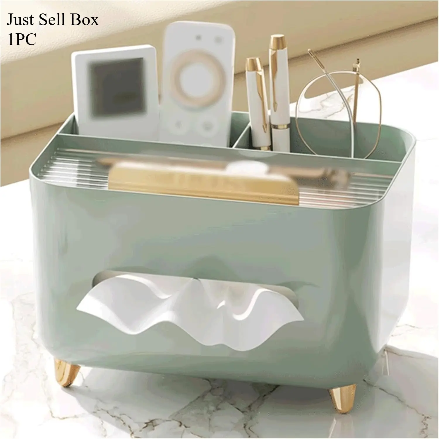 Multi‑Compartment Desktop Tissue Box Holder, Multifunctional Napkin Dispenser with Side Storage Slots, Household Tabletop Organizer for Tissue, Remote Control and Small Accessories