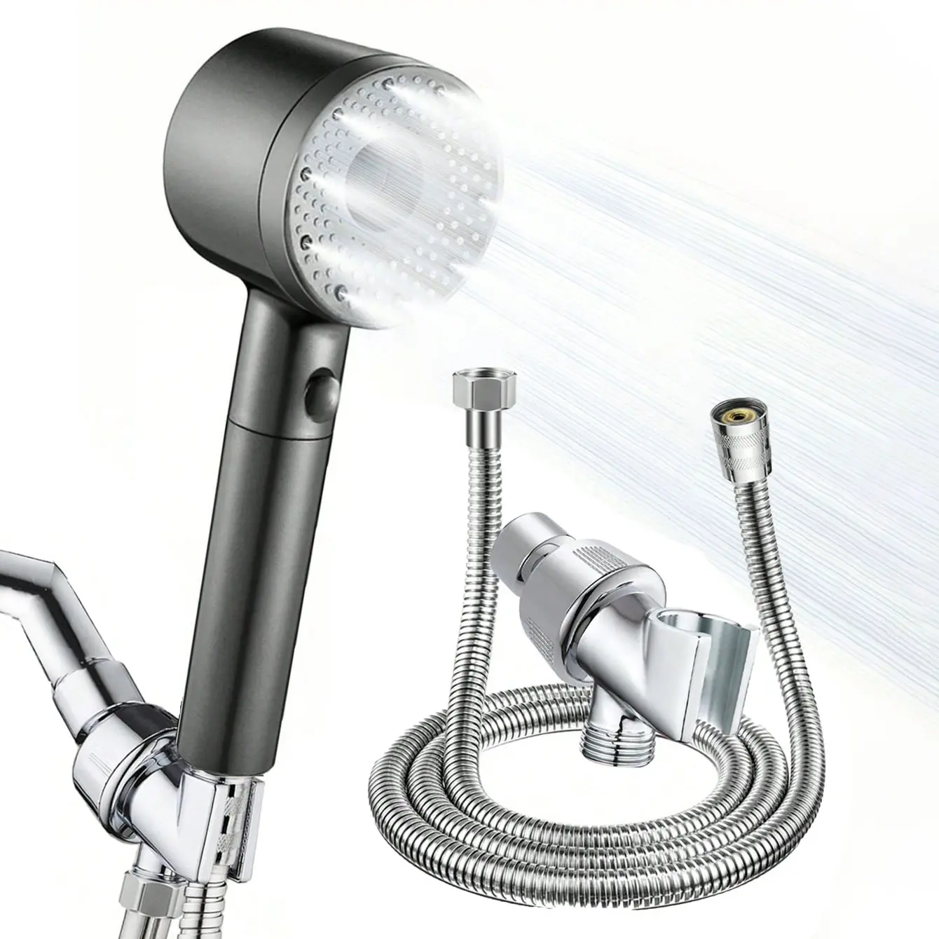 Handheld Shower Head Set, 3 Counts/set Including 1 Count 5 Modes Adjustable Shower Head & 1.5m Hose & Connector, Shower Equipment for Home Use, Handheld Showerhead