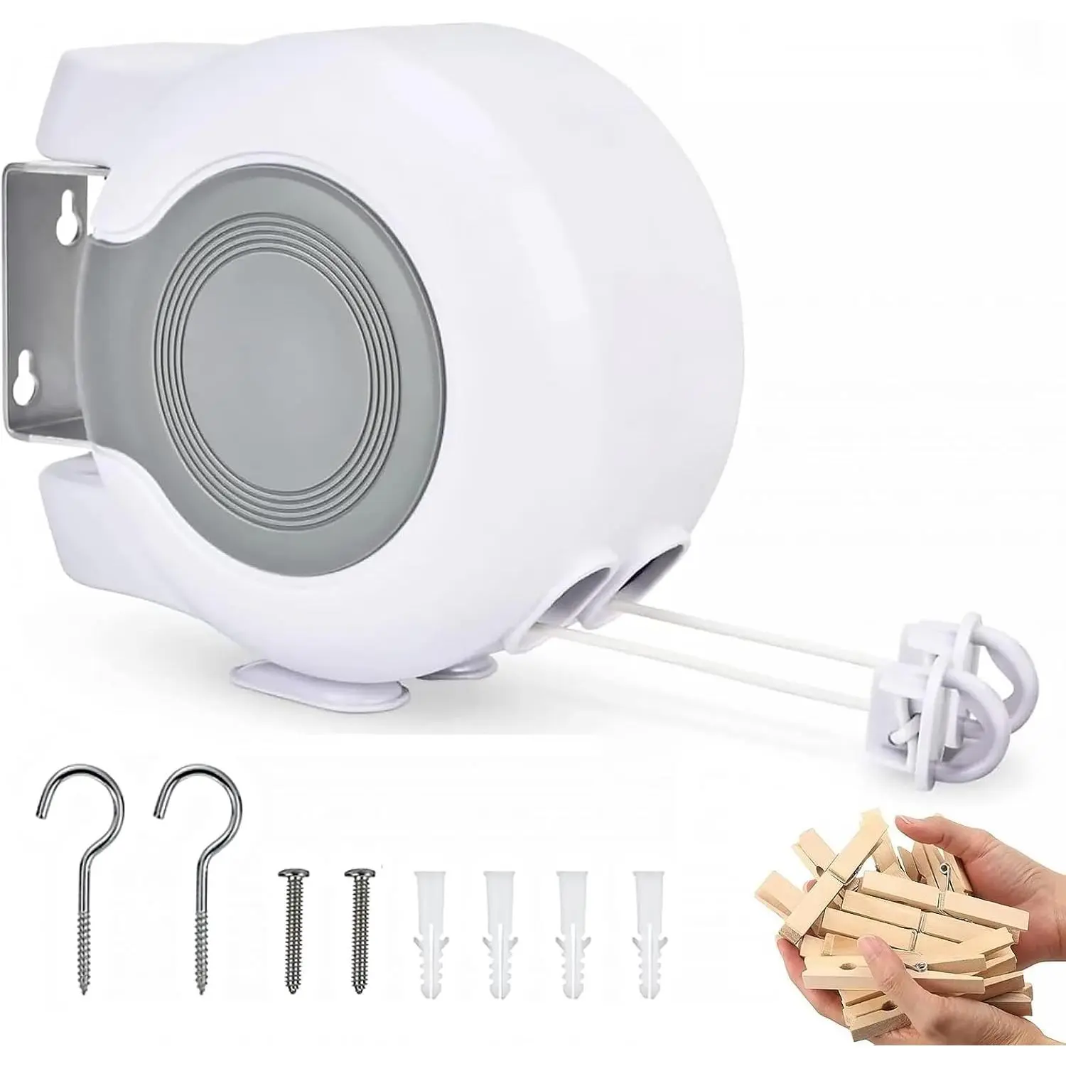 Retractable Clothesline Outdoor - 2x49 Feet Heavy Duty Dual Clotheslines for Outside Laundry Drying, Wall-Mounted & Portable Installation