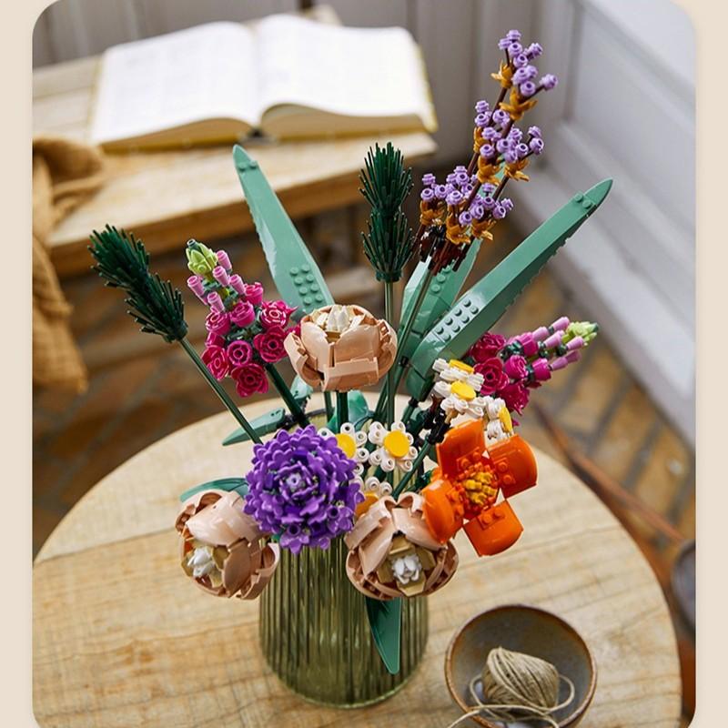 789pcs Pink Rose Bouquet 10374 Building Blocks Sets Red Rose Artificial Flower Bouquet Suitable for Christmas Gifts for Girlfriend Valentine's Day Gifts