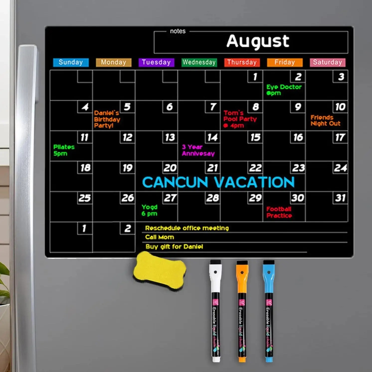 Magnetic Dry Erase Fridge Calendar Set – Monthly Whiteboard Planner Board with 3 Markers & Eraser, Reusable Budget & Bill Organizer for Kitchen, Family Command Center Wall Schedule