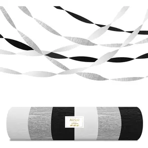 6 Rolls Black Silver White Crepe Paper Streamers, Hanging Backdrop Party Decor Supplies for Graduation 2026, New Year's Eve, Birthday, Wedding, Retirement