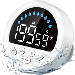 Waterproof Shower Countdown Timer: Large LED Display, ADHD Tool for Kids Adults, 4 Volume, Battery Powered Digital Count-up Stopwatch for Bathroom Toilet Classroom Kitchen Cook (White)