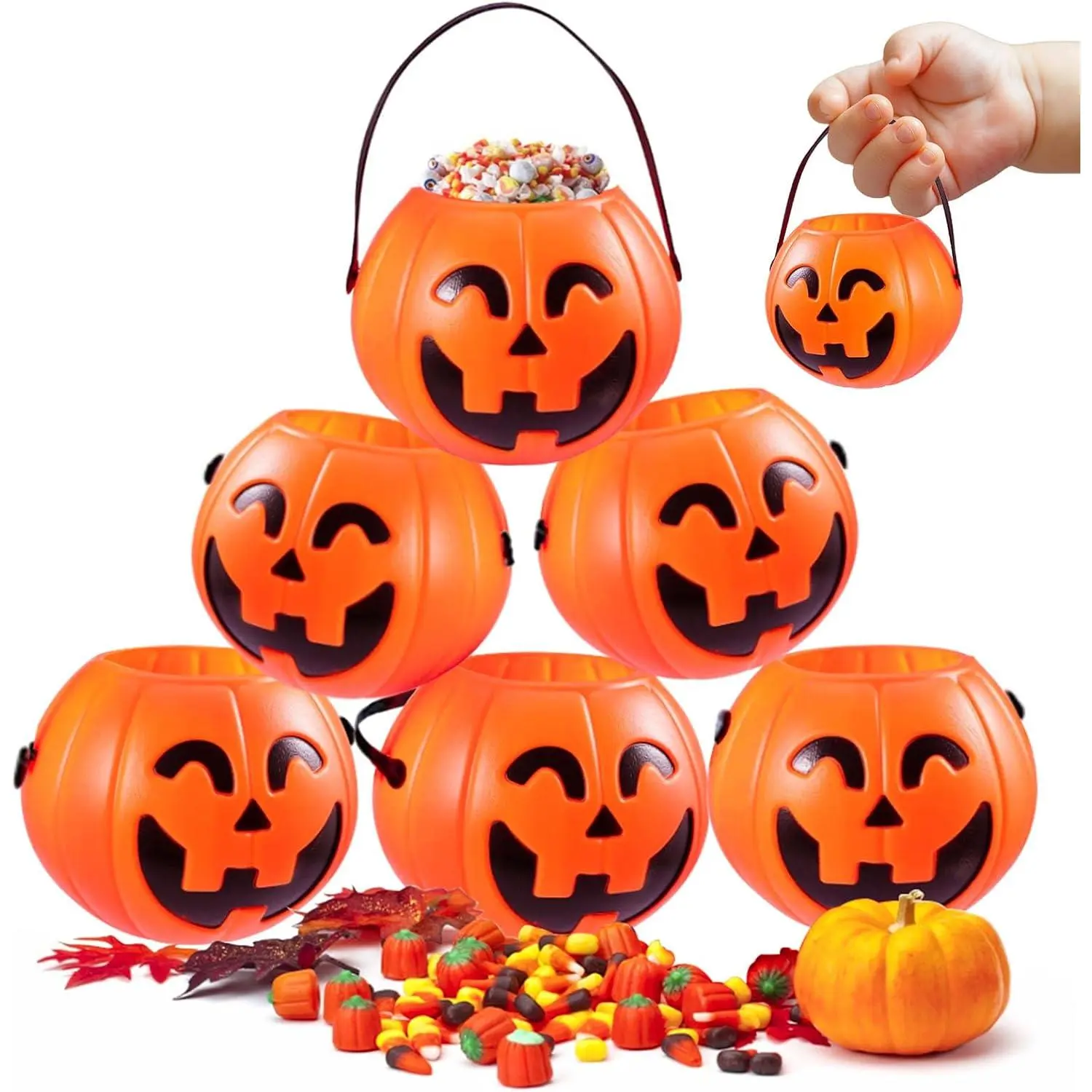 Mini Halloween Portable Pumpkin Bucket, 12 count 3.3 inches Small Halloween Pumpkin Candy Buckets  Trick or  Bags