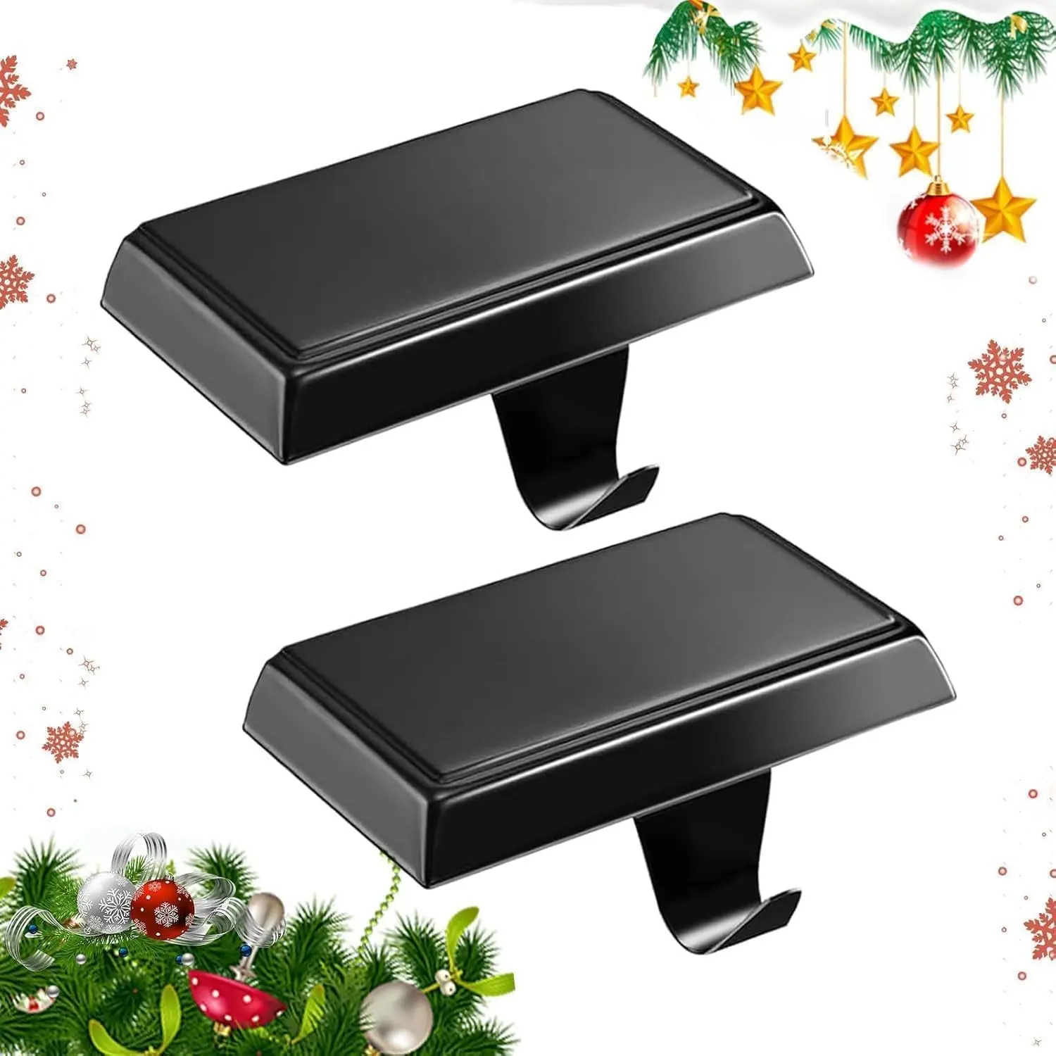 Christmas Stocking Holder Bases - Mantel Stocking Hangers Hanging Hooks for Fireplace Stand Hanger Holder Weighted Hangers for Xmas Holiday Decoration (2 Black, 2)