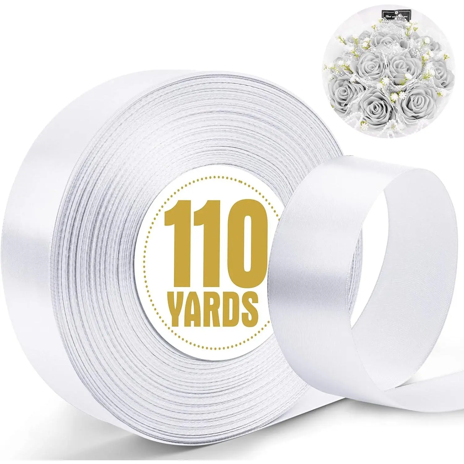 110 Yards Ribbon,1-1/2 Inch White Satin Ribbon for Flower Bouquet,  Wrapping, Ribbons for Crafts, Hair Bows Making, Wedding Party Decoration, Sewing, Invitation Cards, Christmas, Wreath