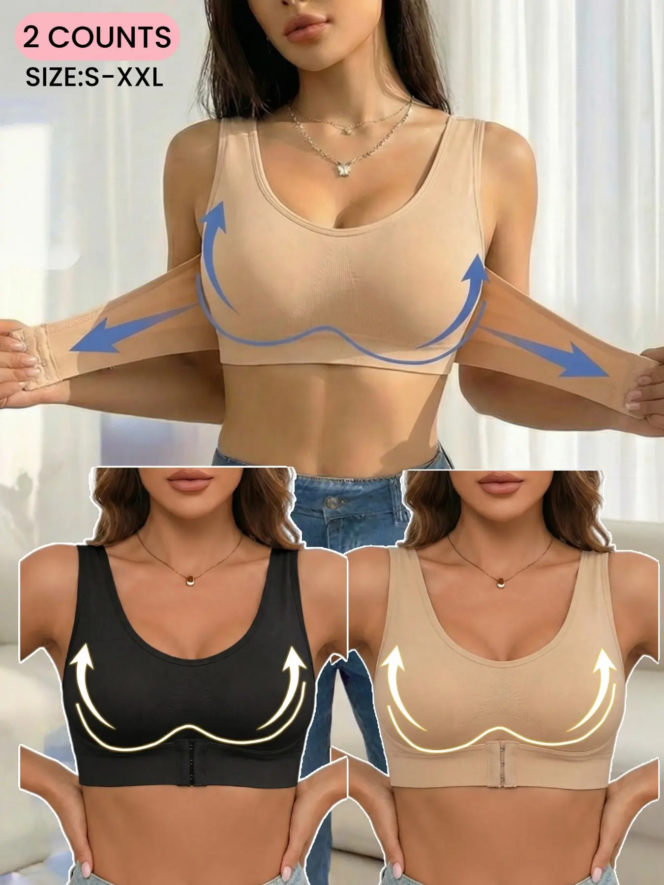 2026 Spring&Summer Women's Seamless Breathable Front Bralette Bra, Front Buckle Design,Full Coverage, Casual Slim-Fitting,Comfortable Knit Fabric,All Seasons