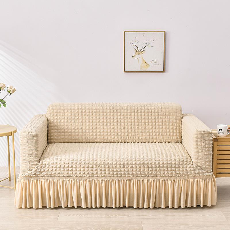 Solid Color Jacquard Sofa Cover with Skirt, 1 Count Soft Comfortable High Stretch Sofa Slipcover, Dustproof Sofa Cover for Home Living Room, Home Decor, Sofa Couch Covers