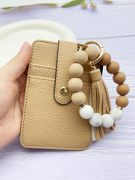 1pcs minimalist style, featuring marble-patterned silicone beads handcrafted into a western cowboy bag, wrist keychain, women's wallet card holder, bracelet key ring, Keychain Wristlet, perfect gift for friends or mothers
