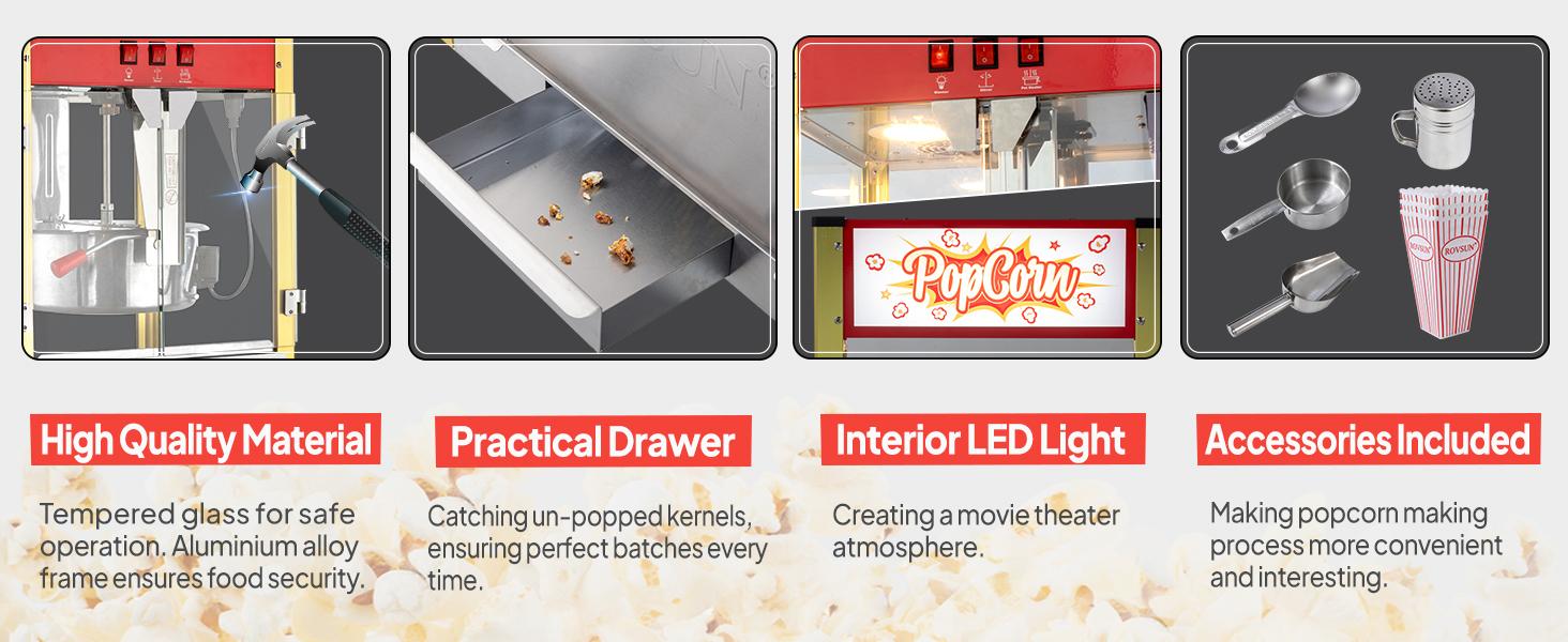 ROVSUN Popcorn Machine with 12/16 Ounce Kettle, Countertop Popcorn Maker Commercial Popcorn Machine w/Stainless Steel Scoop, Oil Spoon & 3 Popcorn Cups for Home Movie Theater