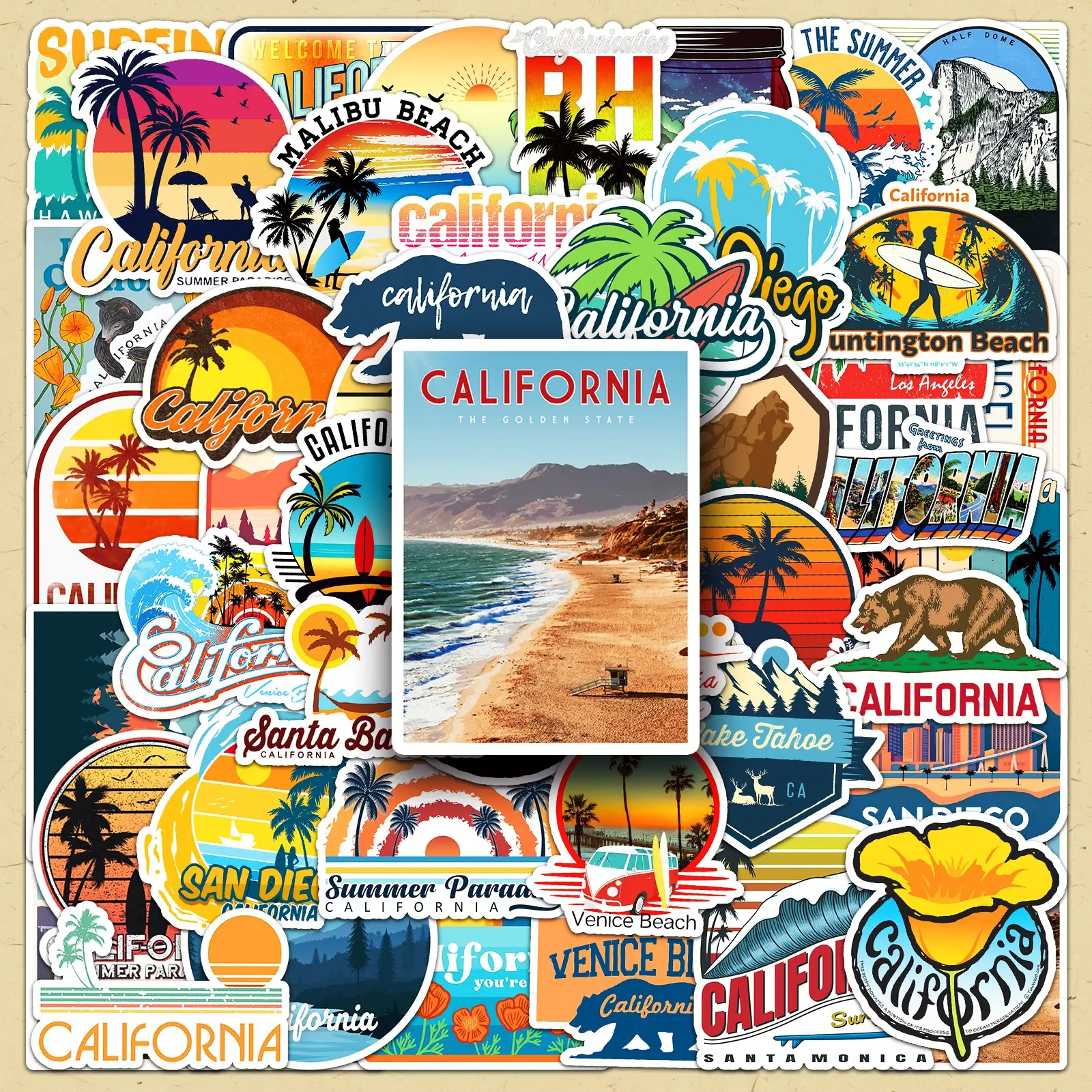 California Landscape Theme Sticker, 100pcs/set Sticker Packs Repeatable California Local Characteristic Self Adhesive DIY Decorative Stickers, Graphic Decal, Scrapbooking & Stamping Supplies, Sticker Haul