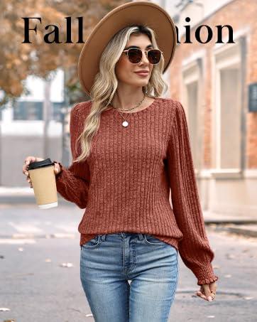 WIHOLL Womens Tops Dressy Casual Long Sleeve Shirts for Women Business Casual Outfits Lightweight Fall Sweaters Warm