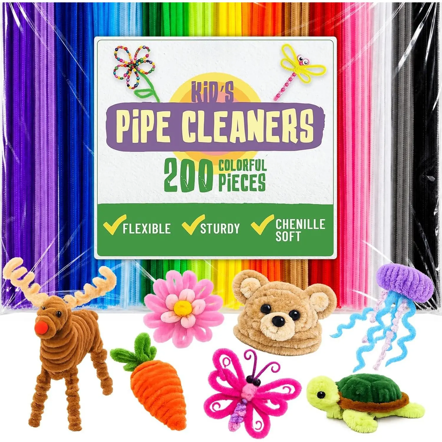 Pipe Cleaners Craft Bulk 200 Count – 12 Inch Chenille Stems in 20  Colors, Multicolor Fuzzy Craft Supplies for DIY Arts and Crafts, Flower Stems & Classroom Projects