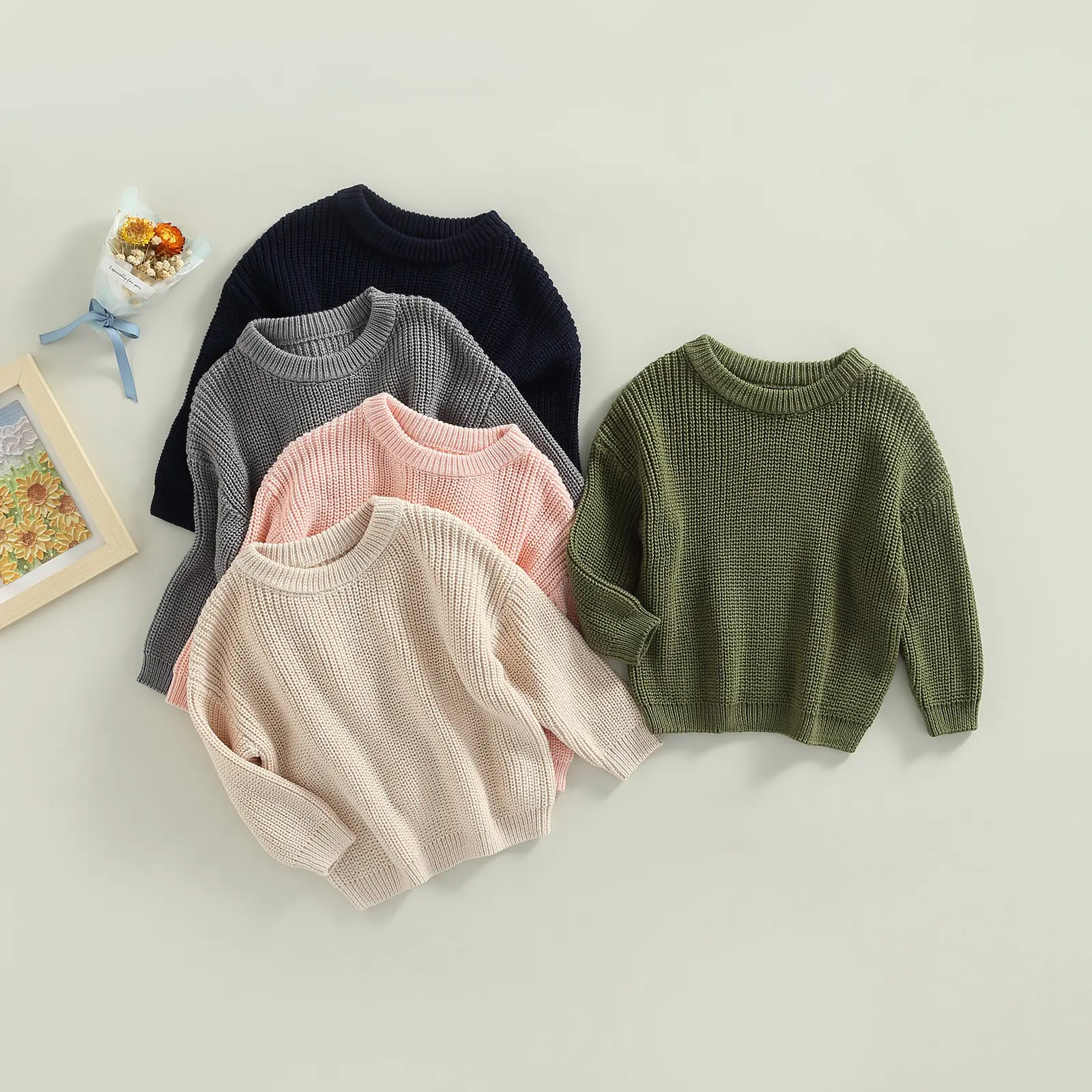 Newborn Baby Boy Girl Knit Sweater Solid Color Long Sleeve Winter Warm Sweatshirt Top Infant Toddler Fall Clothes 0-5Years