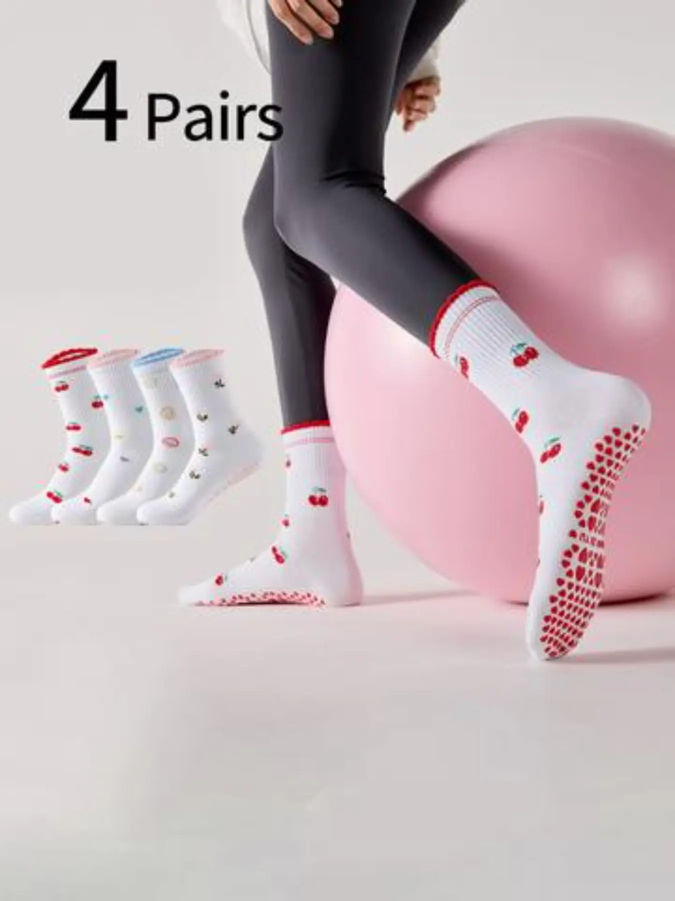 4 Pairs Women's Non-Slip Yoga Socks, Cute Colorblock Trim Crew Socks, Indoor Dance Fitness Socks, Comfortable Breathable Sport Socks