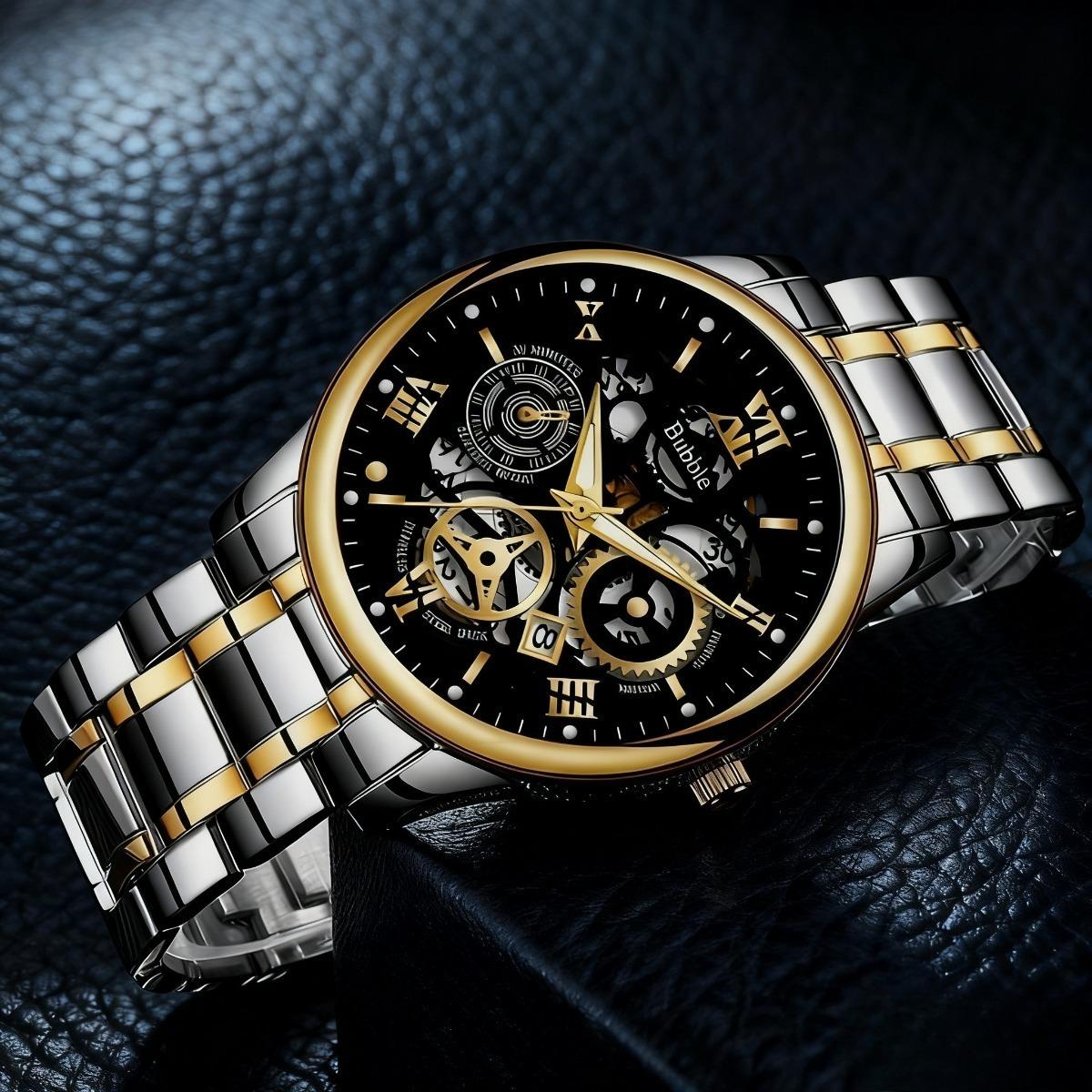 Men's Trendy Casual Quartz Watch - Minimalist Formal Style, Stainless Steel Band Black, Gold, Navy Blue - An Ultra-Cool Fashion Statement and Gift Choice