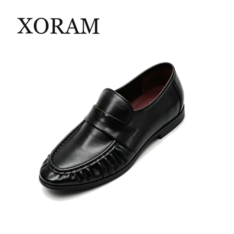 XORAM Men's Wrinkle Old Money Loafers, Minimalist Black Soft Upper Slip On Casual Shoes for Daily Commute25445-J