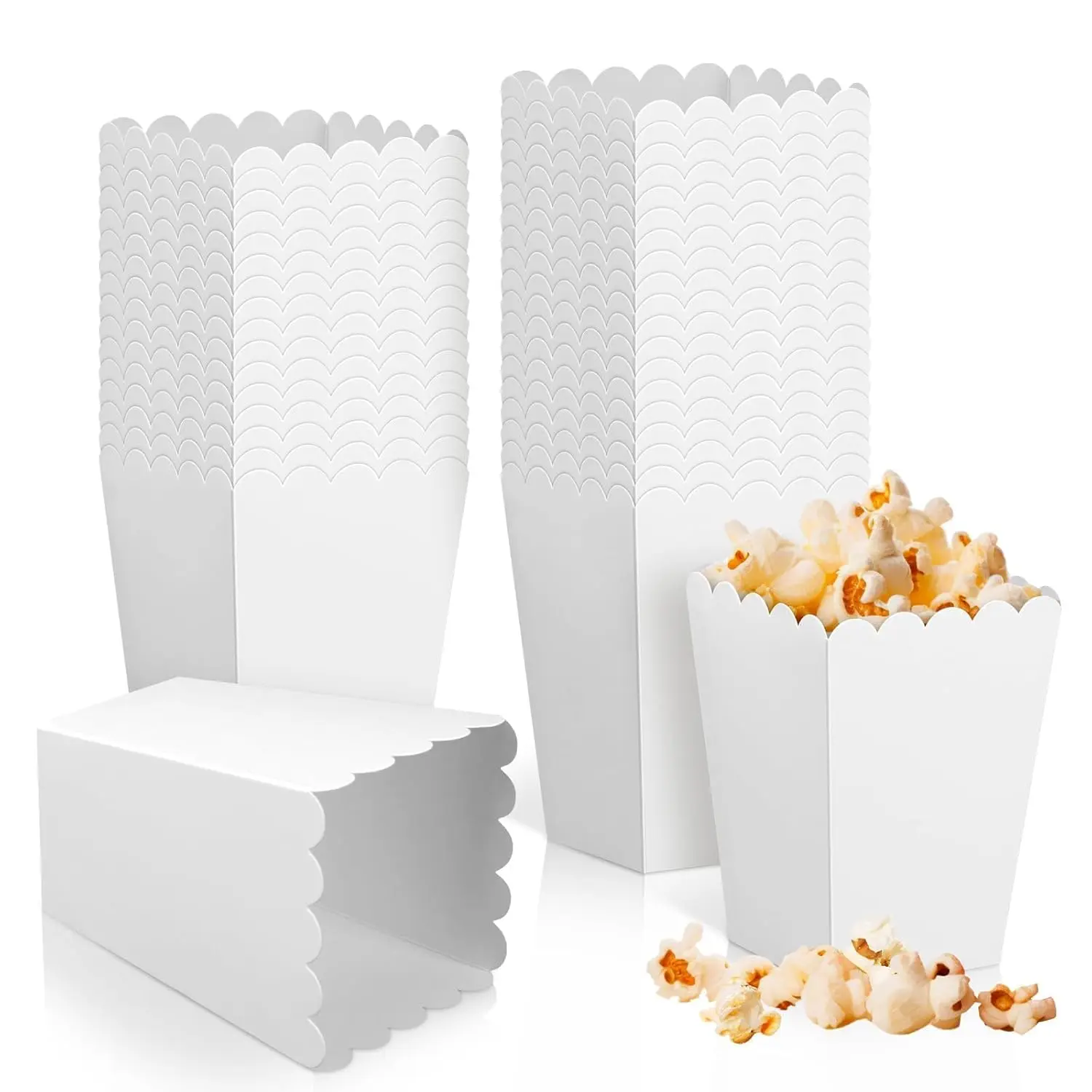 36 Pack White Popcorn Boxes, Small Popcorn Containers for Party, Bulk Mini Paper Popcorn Holder for Carnival Theater Movie Night Supplies, 3x4.2 Inch (White)