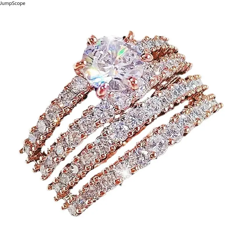 Statement Ring Set for Her, Multi-Layer Split Shank Bridal Jewelry with a Round Solitaire and Full Pave Set for a Romantic Look, Mdf+Steel, Wedding, Engagement, Female, Glamorous, Luxury, Anniversary, Bridal Wear