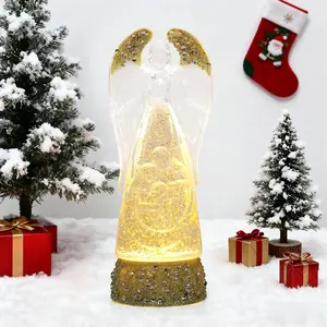 Christmas Water Globe Lantern Golden Glitter Battery Operated or USB Powered with 6H Timer for Christmas Party Home Table Decorations Holiday Gifts (Gold Angel)