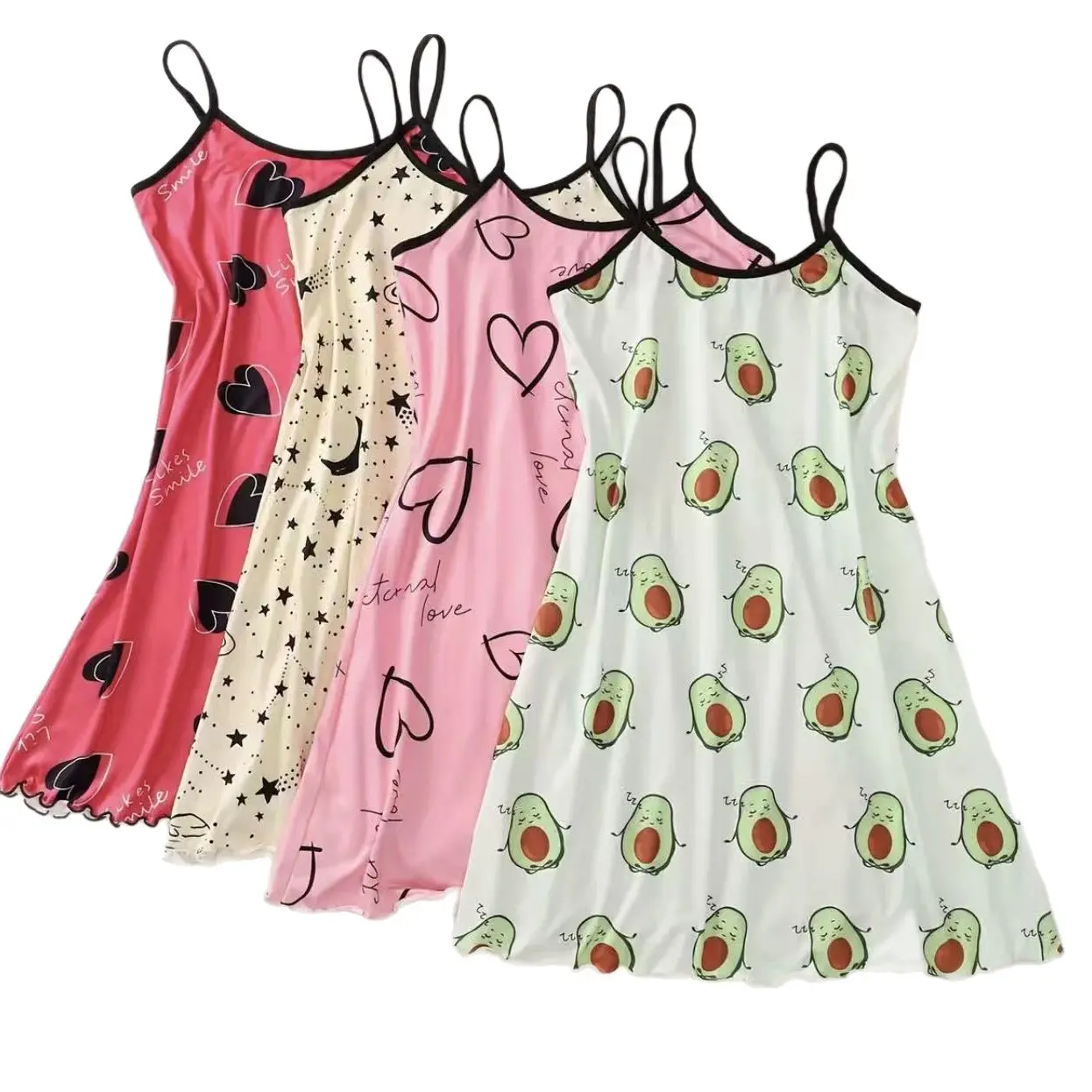 Lightweight Positioning Print Women Sleep Dress, Ultra-Soft Skin-Friendly Moisture-Wick Fabric, Breathable Loose Sling Pajama for Summer Casual Home Wear, Breathable Loose Sling Pajama for Summer Casual Home Wear Soft Nightwear Cute
