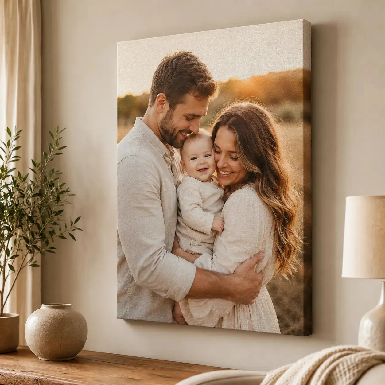 Custom Newborn Family Photo Canvas Wall Art - Personalized Baby Portrait Home Supplies, 12x18 inch/20x30 inch Customizable Decor for Kid Room, Birthday Baby Shower New Parent Gift