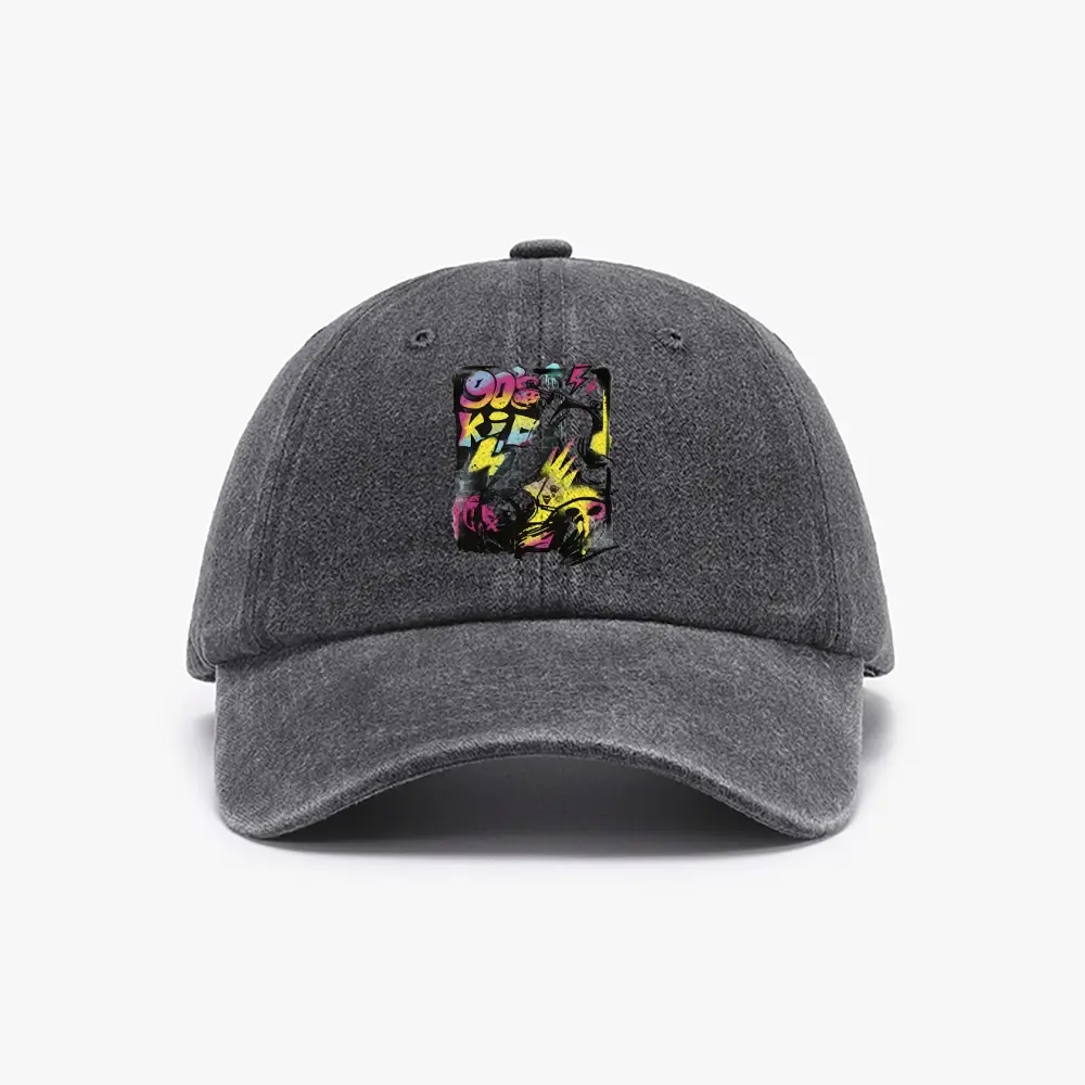90s Graffiti Baseball Style Hats, Casual Washed Cotton Distressed Dad Cap for Unisex Street Wear, Distressed Hip Hop Skater Hat, Graphic, Retro, Universal, Vintage, Football Fashion