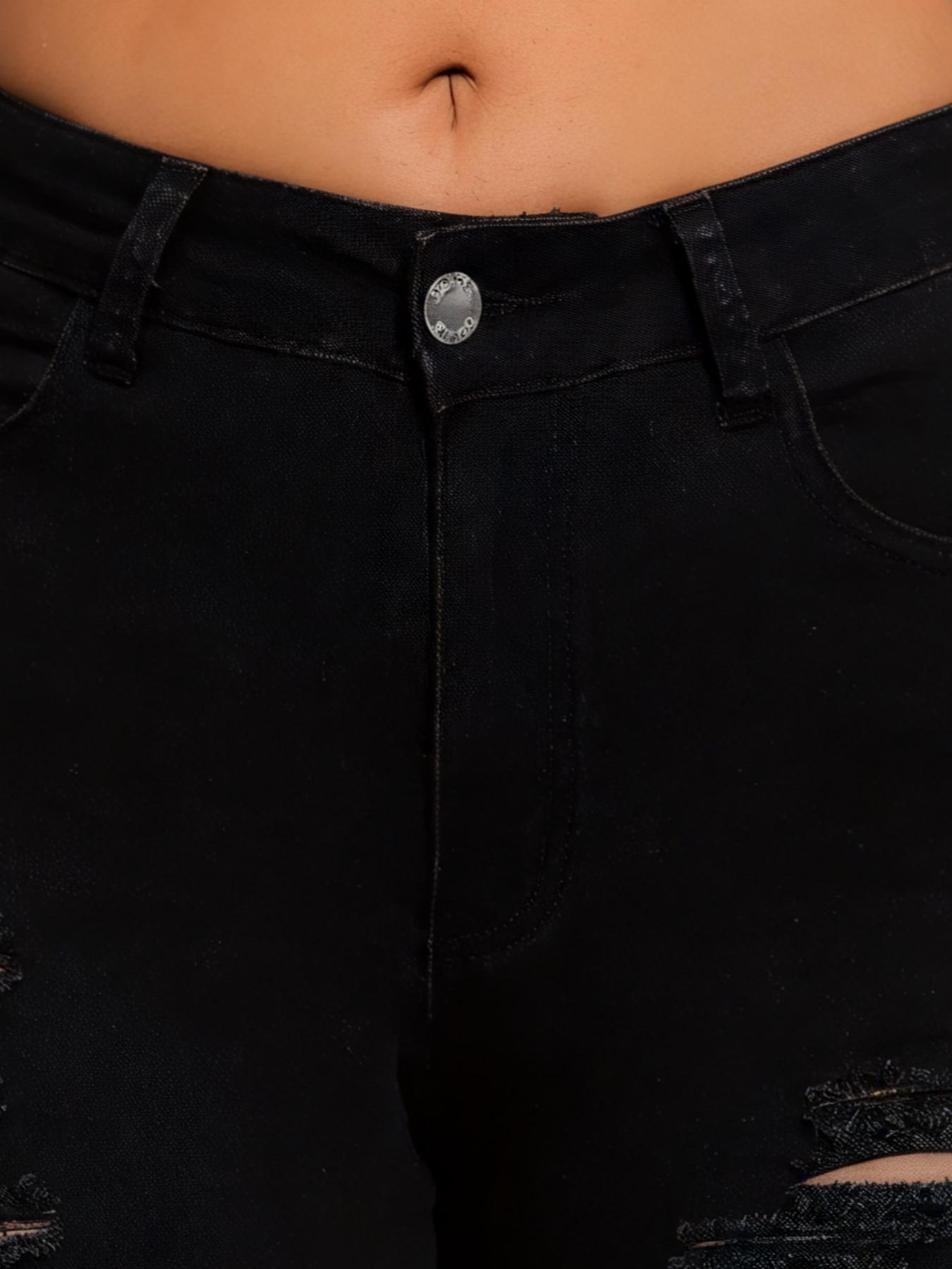 Women's Ripped Button Pocket Distressed Denim Shorts, Fashion Basic Casual Stretchy Short Jeans for Daily Outdoor Wear, Ladies Skinny Bottoms for Summer, Casual Jorts Shorts, Womenswear, Casual Relaxed Shorts
