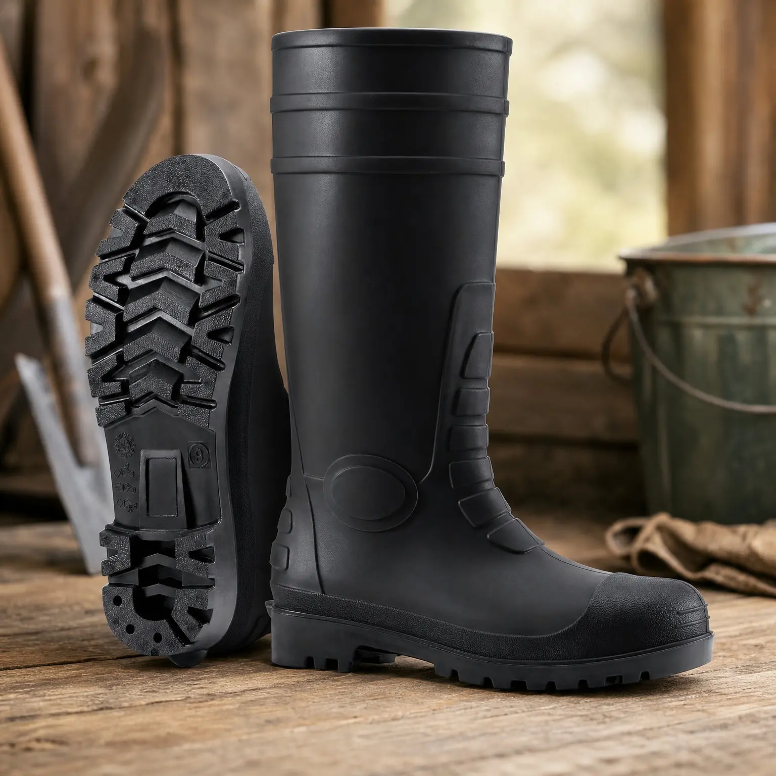 Men's Waterproof PVC Rubber Rain Boots with Steel Shank - Durable Slip-Resistant Knee-High Mud Work Boots for Garden, Fishing, Outdoor, Industrial, Construction, AgricultureGift