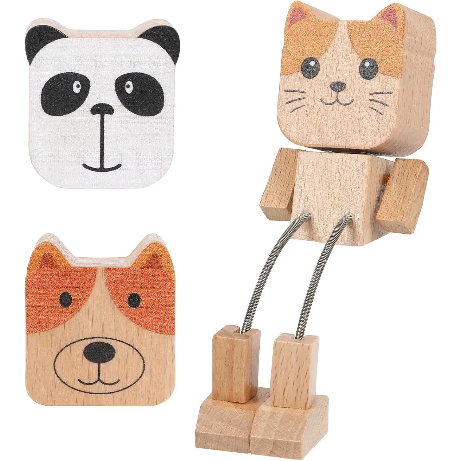 Shaking  Wooden Doll with 3 Interchangeable  Heads – Cute   Panda  Dashboard Decor, Wiggly  Wooden Doll, Funny  Interior Ornament