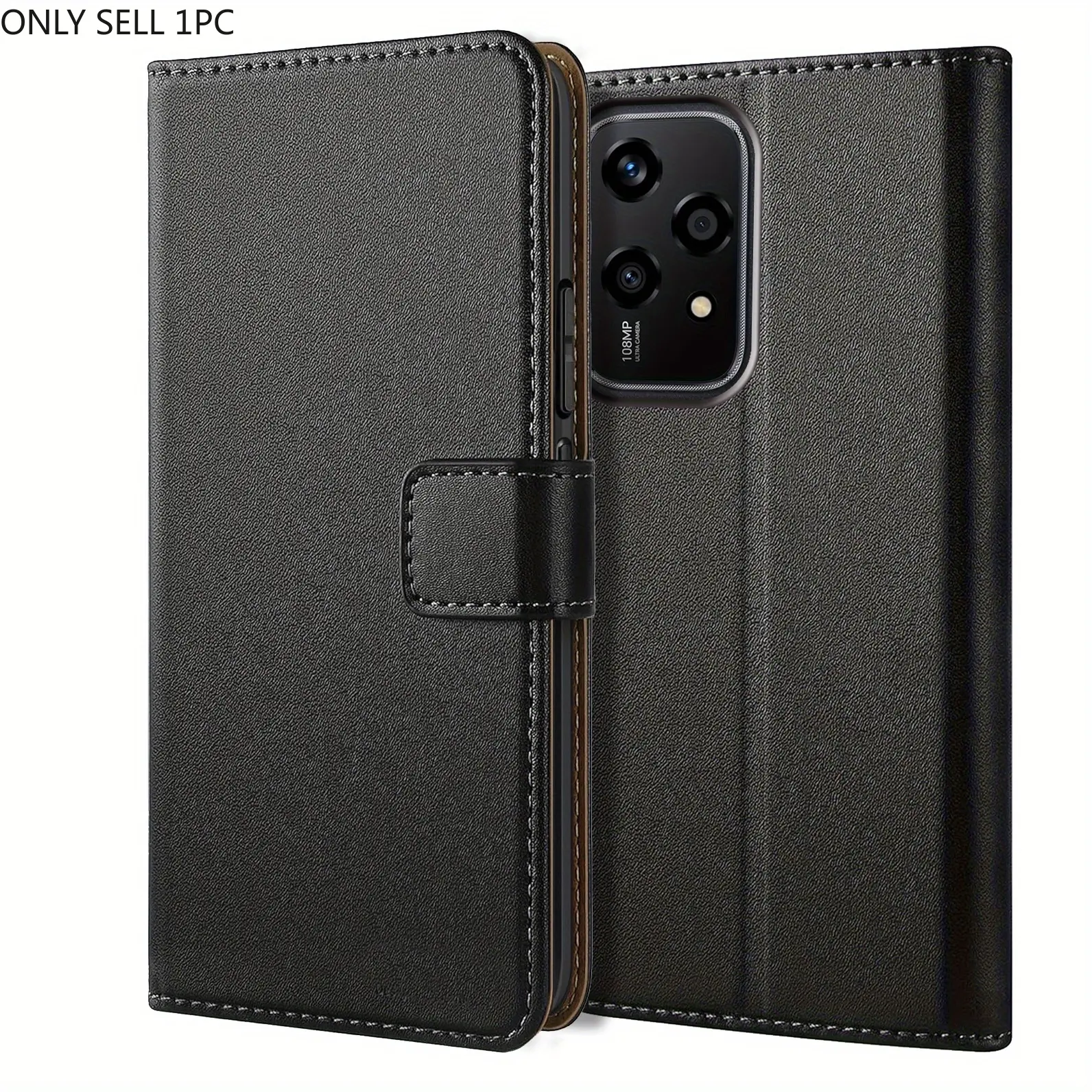 Mobile Phone Case For Honor 200 Lite 5G, With Kickstand PU Leather Card Slot Black Wallet Flip Protective Phone Case Cover