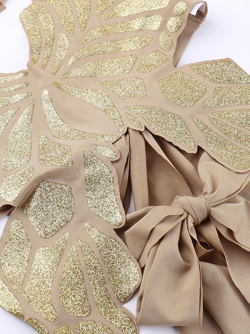 Women's Glitter Butterfly Design Tie Back Halter Crop Top, Fashion Casual Backless Sleeveless Top for Daily Outdoor Wear, Ladies Clothes for All Seasons