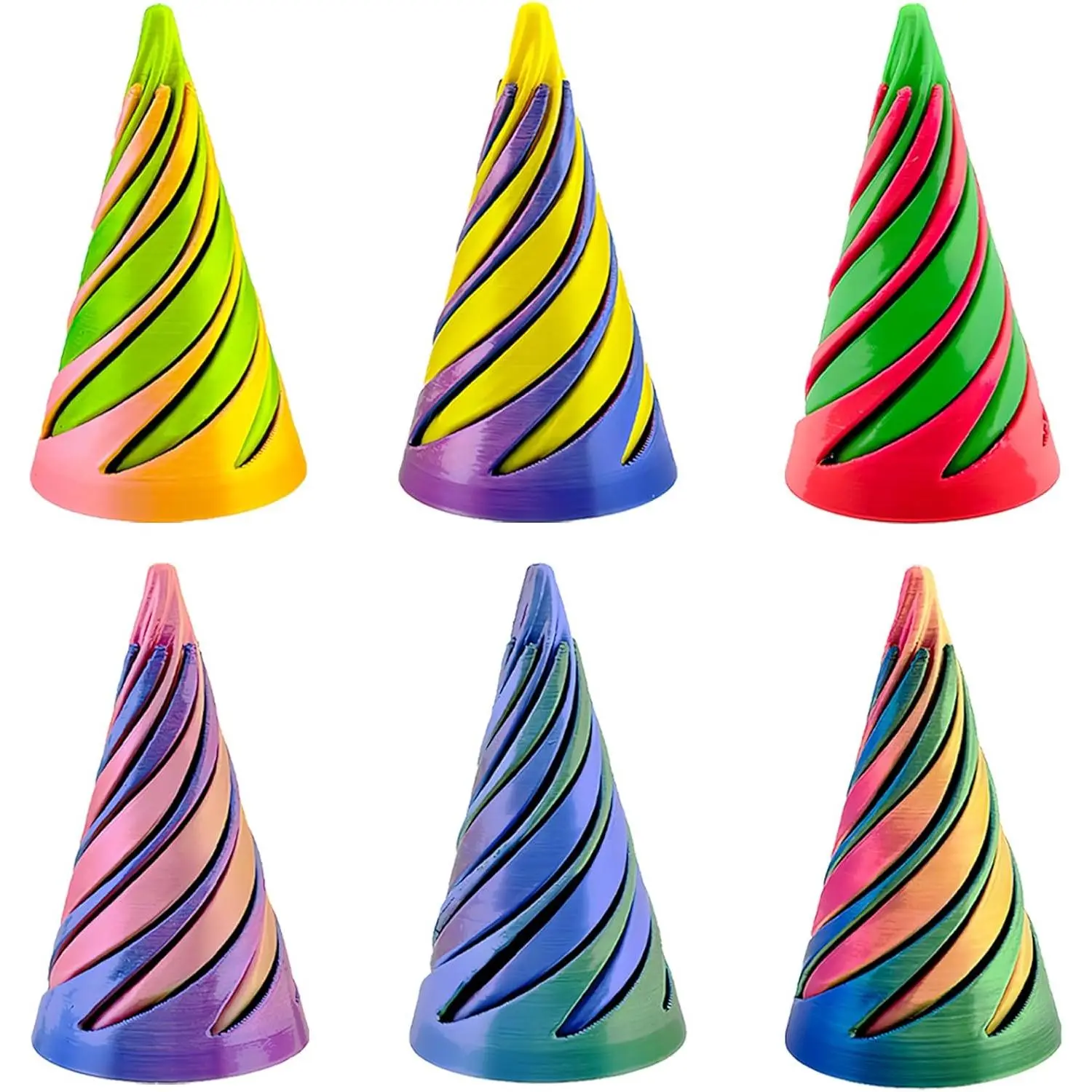 6 Pack 3D Printed Fidget Toys for Kids Adults, Impossible Cone & Spiral Cone Fidget Toy, Pyramid Passthrough Toy, Mini Vortex Thread Illusion Desk Toy for Stress Relief Giftsfidget toys