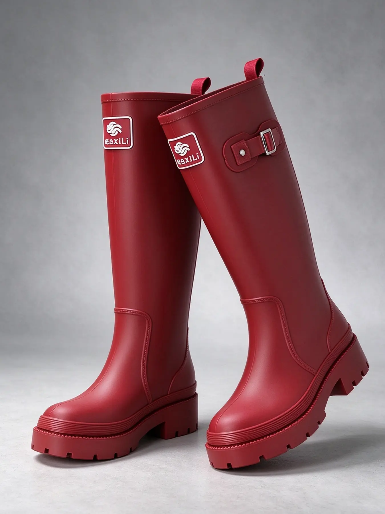 Women's Fashion Tall Waterproof Rain Boots, Christmas High-Cut, Non-Slip Thick Sole, Metal Buckle, Versatile for All Seasons