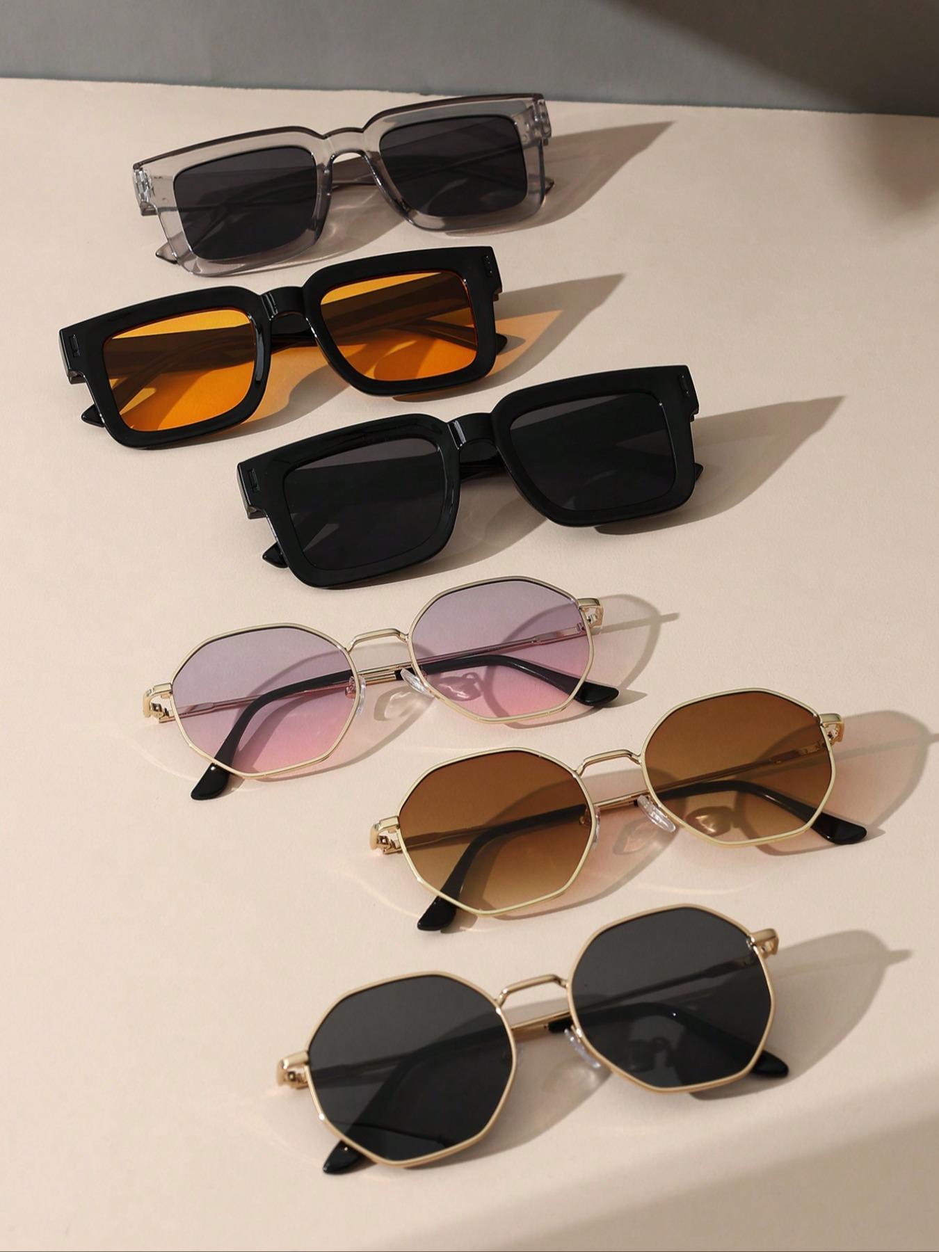 Unisex Vintage Square Frame Sunglasses for Summer, Summer Outfits 2024 Plastic Sunglasses for Travel Use, Fashion Accessories for Outdoor Activities, Trendy Casual Sunglasses