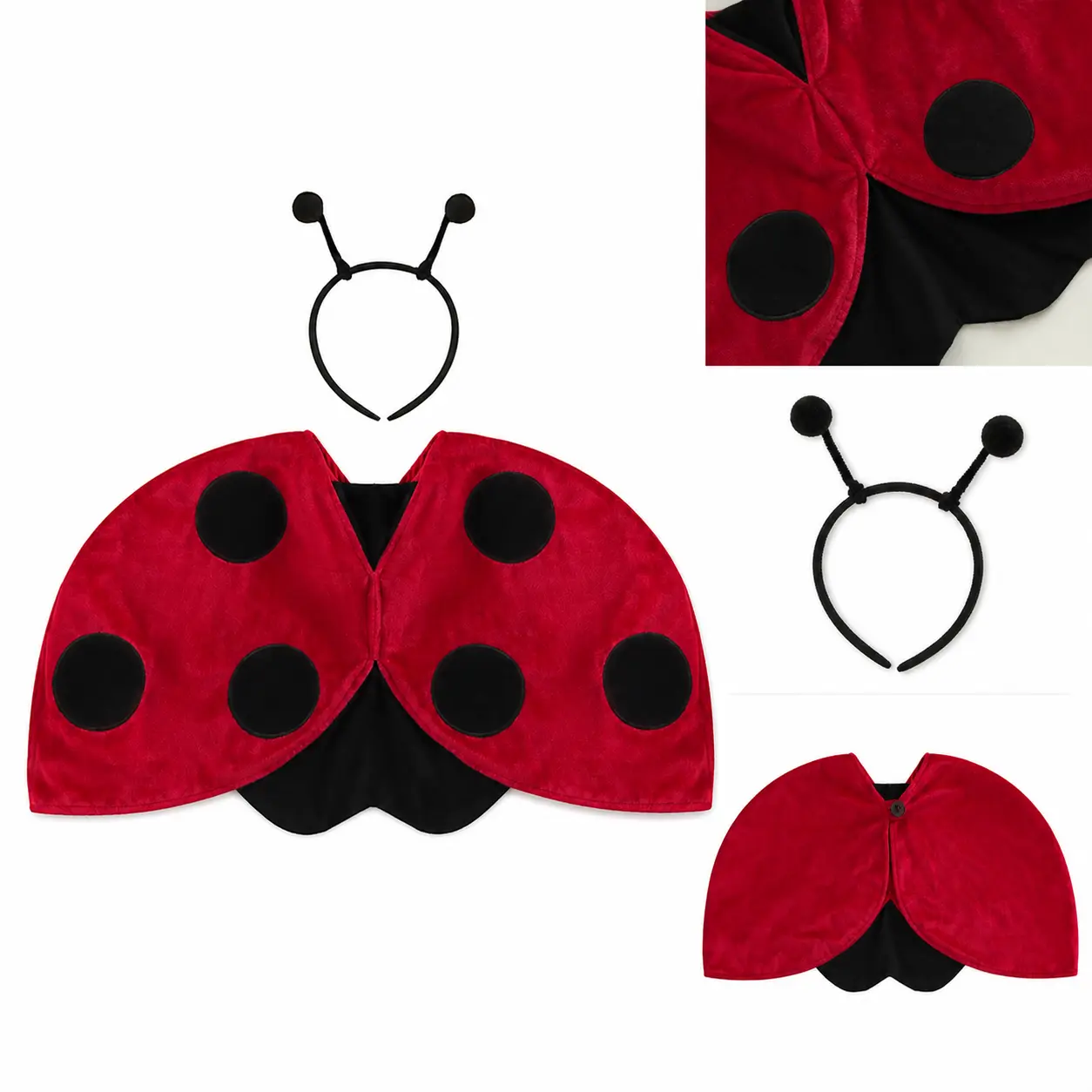 Toddler Baby Girl Boy Ladybug Cape Costume Set Soft Velvet 0-3t Ladybird Wings With Antenna Headband Halloween Cosplay Pretend Play Outfit For Cosplay, Halloween Party, Photography