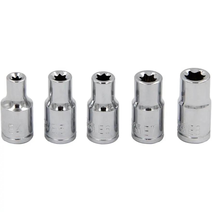5 count E Torx  Female Bit Socket Set 1/4" Drive E4 -E8