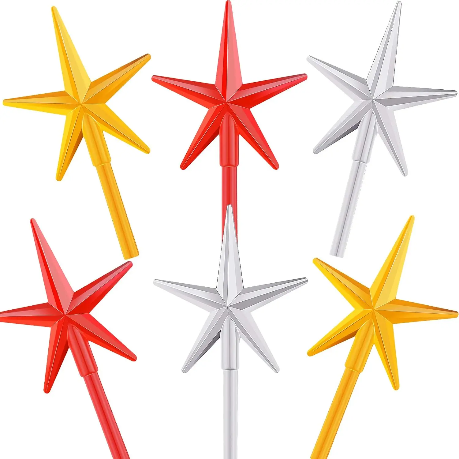 6-Count Insertable Modern Ceramic Christmas Tree Bulbs - Festive Plastic Light Ornaments, Red & White Home Party Decoration Accessories, Stars