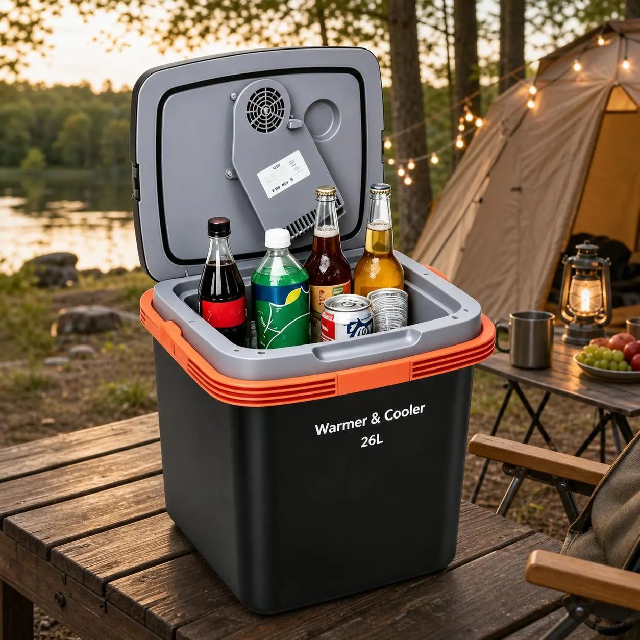 27QT Portable Electric Cooler and Warmer - 12V DC / 120V AC Thermoelectric Car Fridge with Removable Divider, Handle, 35dB Quiet Portable Refrigerator for RV Road Trip Camping