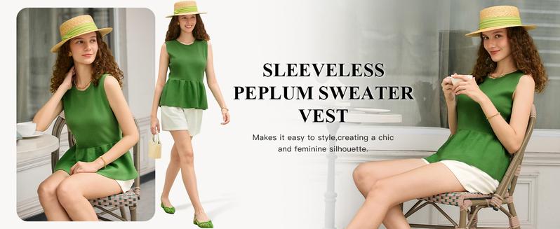 Saodimallsu Womens Sleeveless Babydoll Tank Tops Peplum Ruffle Crew Neck Ribbed Knit Summer Trendy Sweater Vest