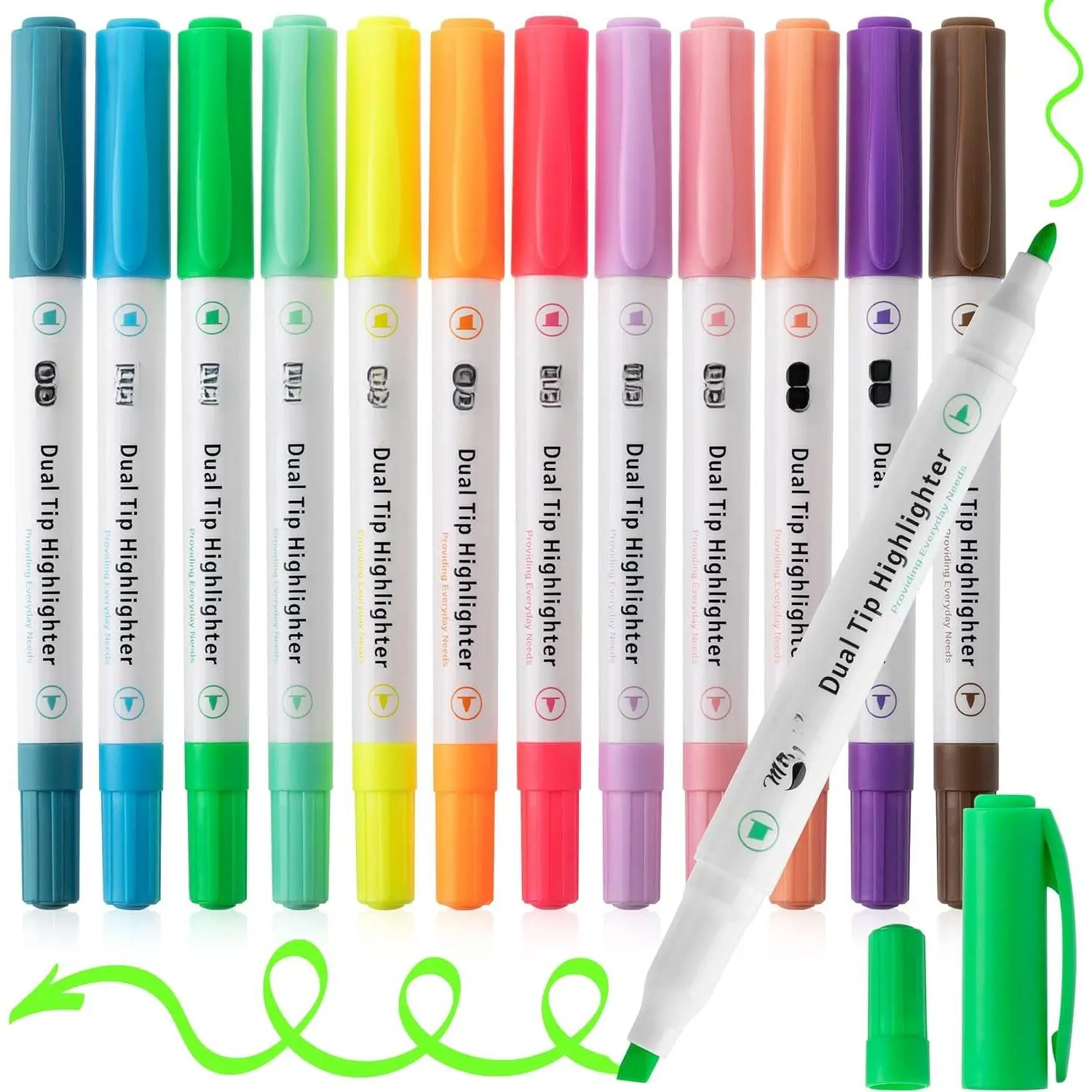 -  Tip Highlighters, Pastel Colors, 12 Pack | Fine & Chisel Tip  Colors, Markers for Journaling
