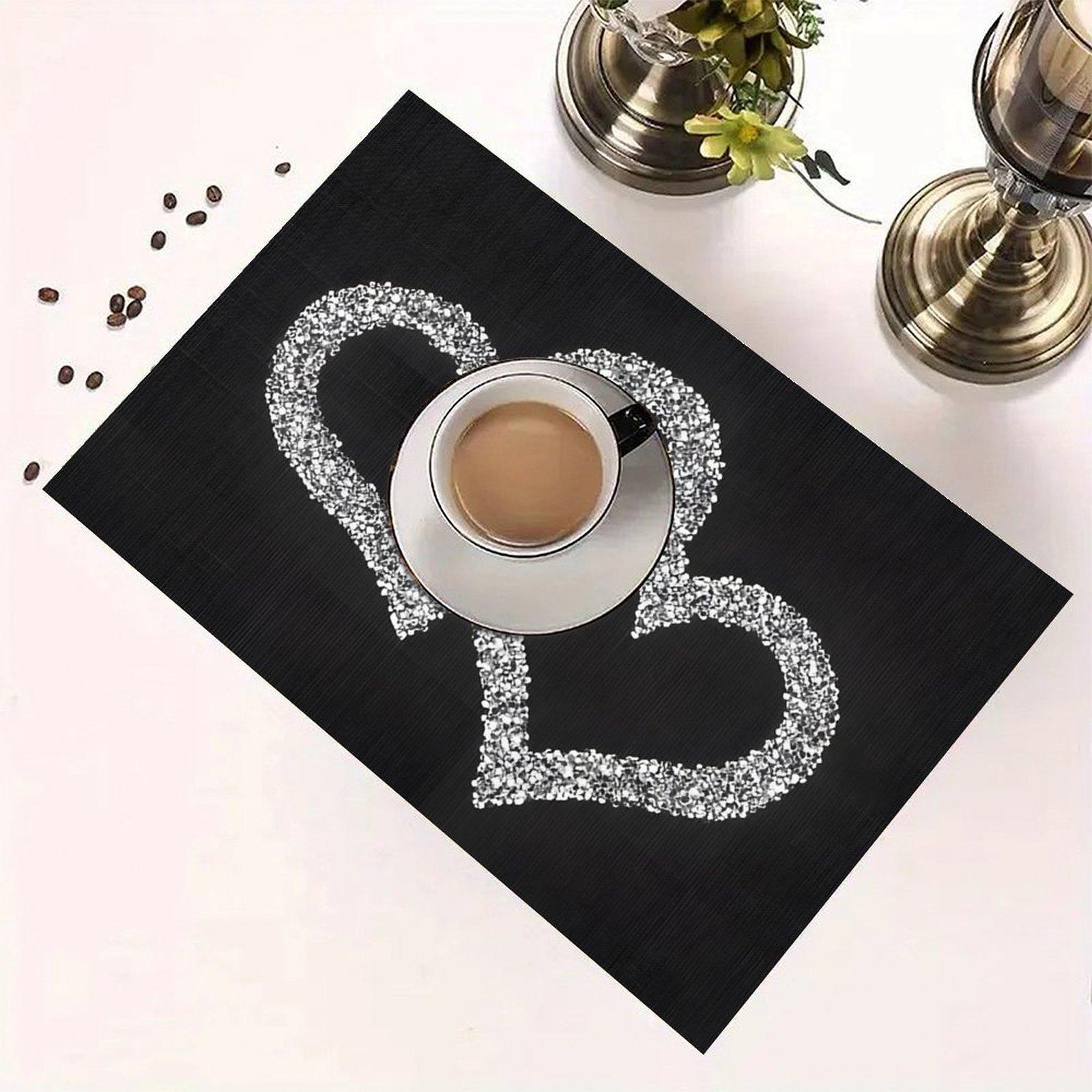 Interlocking Hearts Placemat Sparkling Silver Glitter Table Mat 1/4/6 Pack Romantic Family Dining Decor Wedding Anniversary Table Setting Coasters Tableware