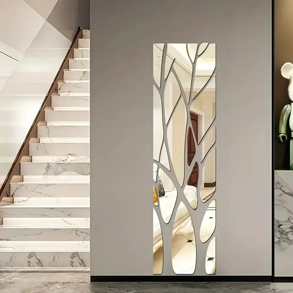 Vertical Tree Mirror Wall Sticker, 3D Acrylic Self-Adhesive Reflective Mirror Decal, Entryway Hall Decor, Home Decor, Door Decoration Mirror Sticker