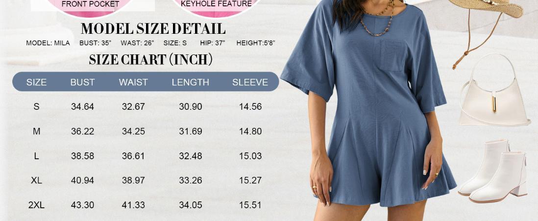 Imily Bela Rompers for Women 2025 Spring Outfits Summer Casual Short Sleeve Crew Neck Loose Jumpsuits with Pocket