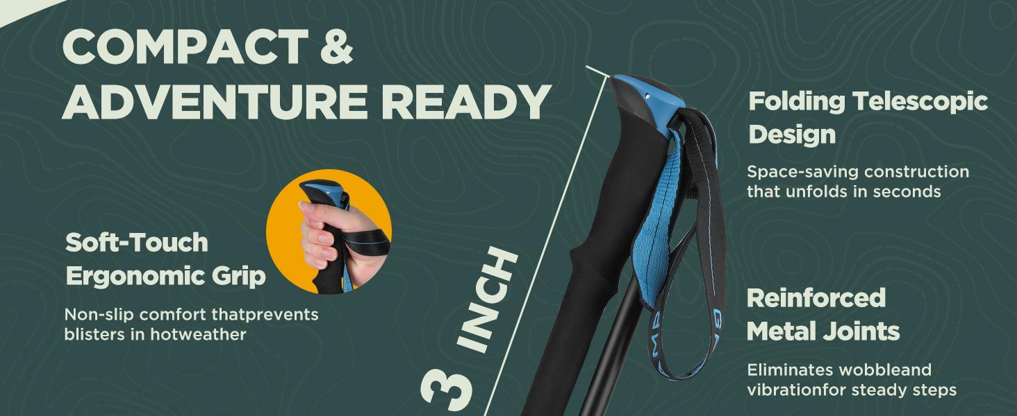 Hiking Stick,1PC Trekking Pole Collapsible Hiking Pole,Lightweight Folding Adjustable Travel Walking Stick with EVA Foam Grip for Men Women