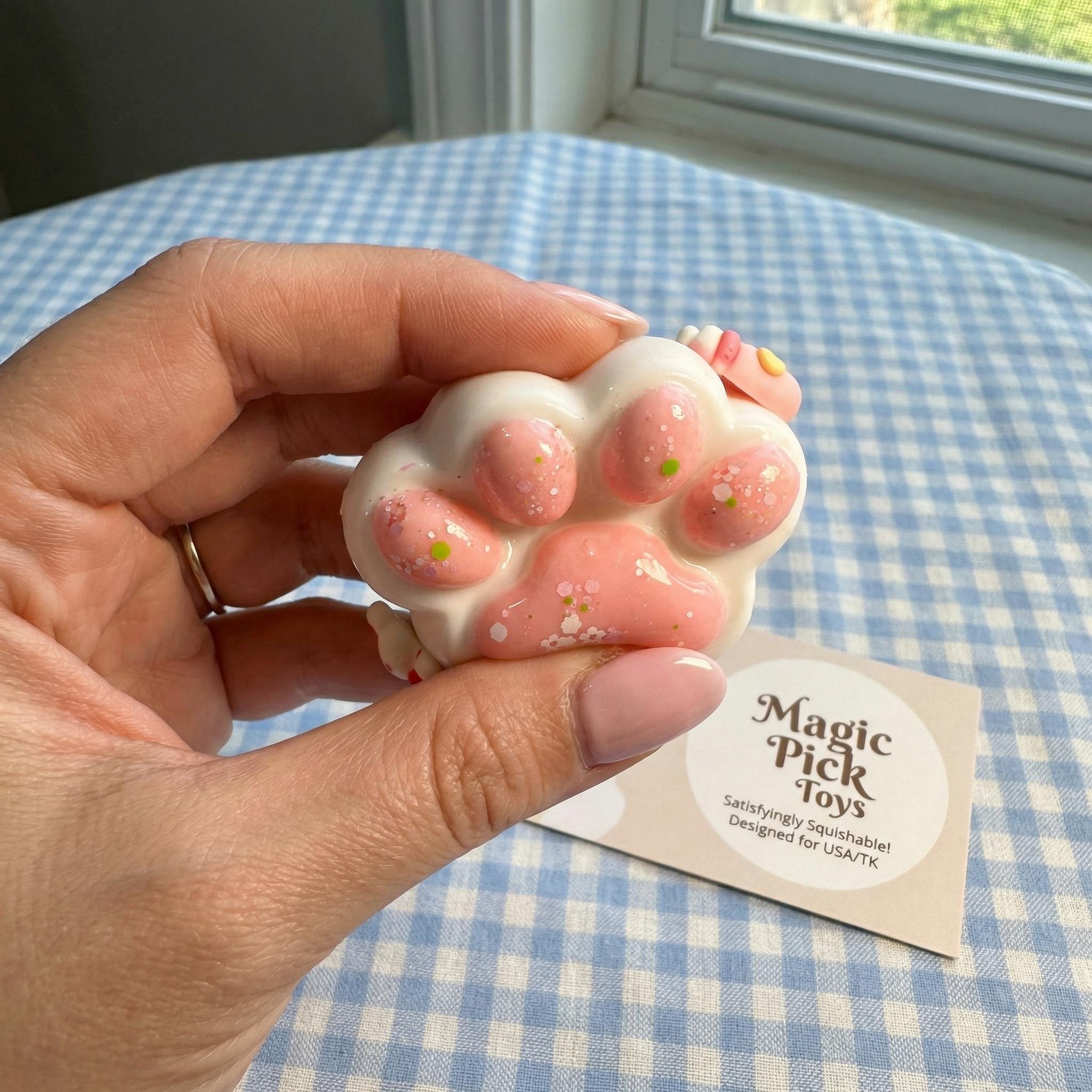 Final Sale | Creamy Pink Cat Paw Squishy - Food-Grade Silicone Slow-Rising Rebound Squishy Fidget Toys for Stress Relief - Soft Squeeze Toys with Thick Creamy Slime Texture, Handmade Non-Toxic Sensory Toys